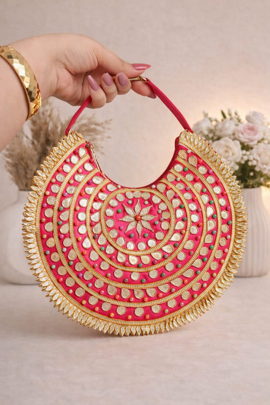 Gota Patti Embroidery Moon Party Handbag