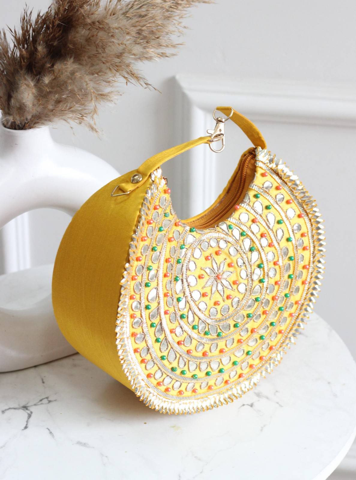 Gota Patti Embroidery Moon Party Handbag