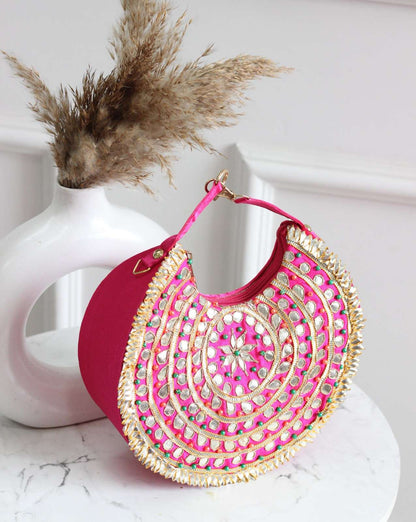 Gota Patti Embroidery Moon Party Handbag
