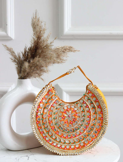Gota Patti Embroidery Moon Party Handbag
