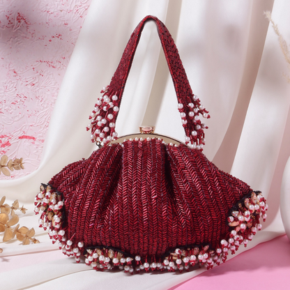 Soft Embroidery Party Pouch Bag with Handle