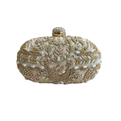 Golden Bead Embroidery Party Clutch Bag for Women