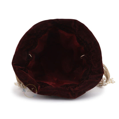Designer Velvet Maroon Embroidery Wedding Potli Bag