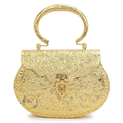 Vintage Golden Matka Brass Metal Party Clutch for Women