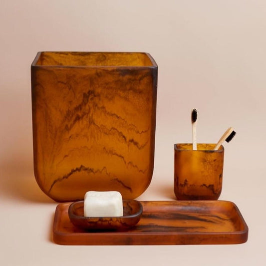 Luxury Amber Resin Bathroom Accessory Set – 5-Piece Modern Organizer