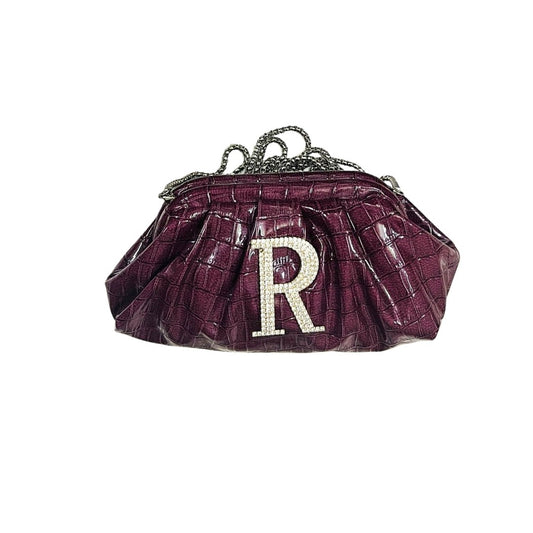 Ruche Pouch Clutch Bag with Name Initial & Chain Strap for Women
