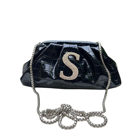 Ruche Pouch Clutch Bag with Name Initial & Chain Strap for Women
