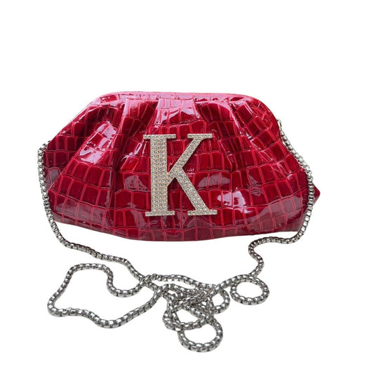 Ruche Pouch Clutch Bag with Name Initial & Chain Strap for Women