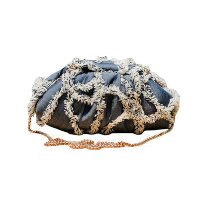 Ruche Denim Batua Clutch Bag with Sling for Women