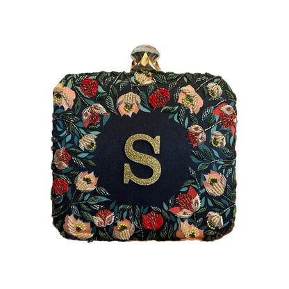 Customised Floral Embroidered Monogram Clutch Bag – Personalised Initial | Rakhi Gift for Sister