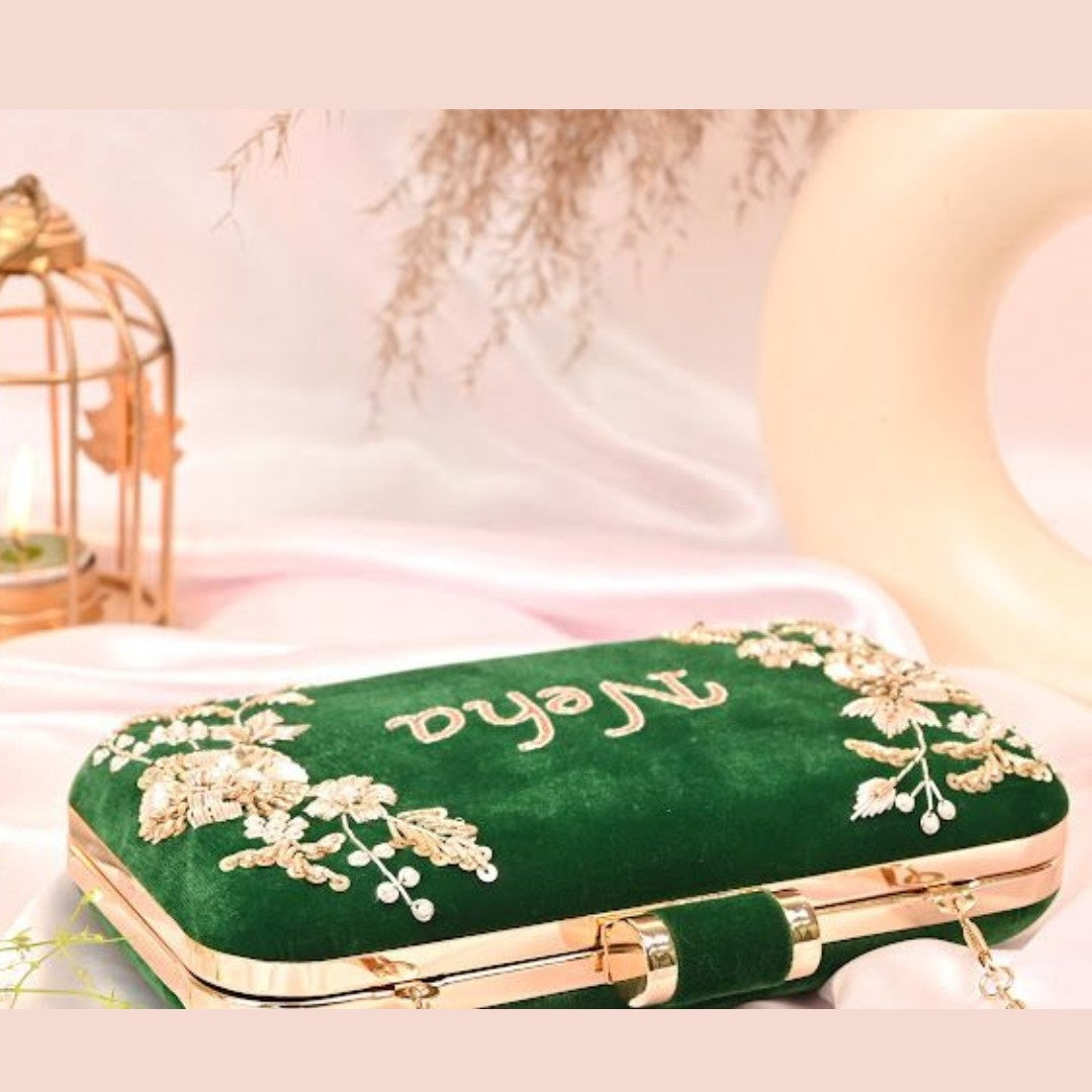 Customised Embroidery Velvet Women Clutch Bag