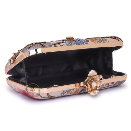 Printed Floral Embroidery Party Clutch Bag for Women