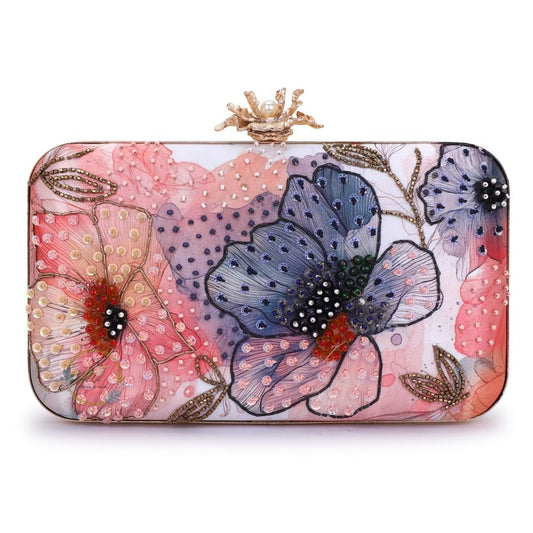 Printed Floral Embroidery Party Clutch Bag for Women