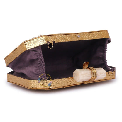 Brass Embellished Mother of Pearl Party Clutch Bag for Women