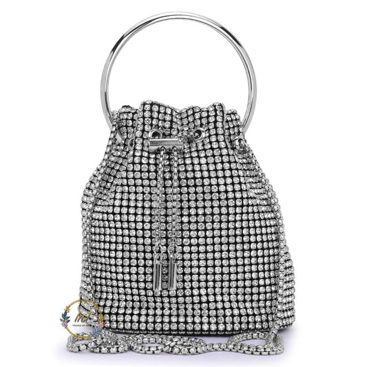 Silver Rhinestone Ring Handle Party Bag for Women