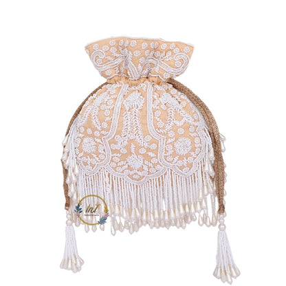 Golden Pearl Embroidery Potli Bag for Women