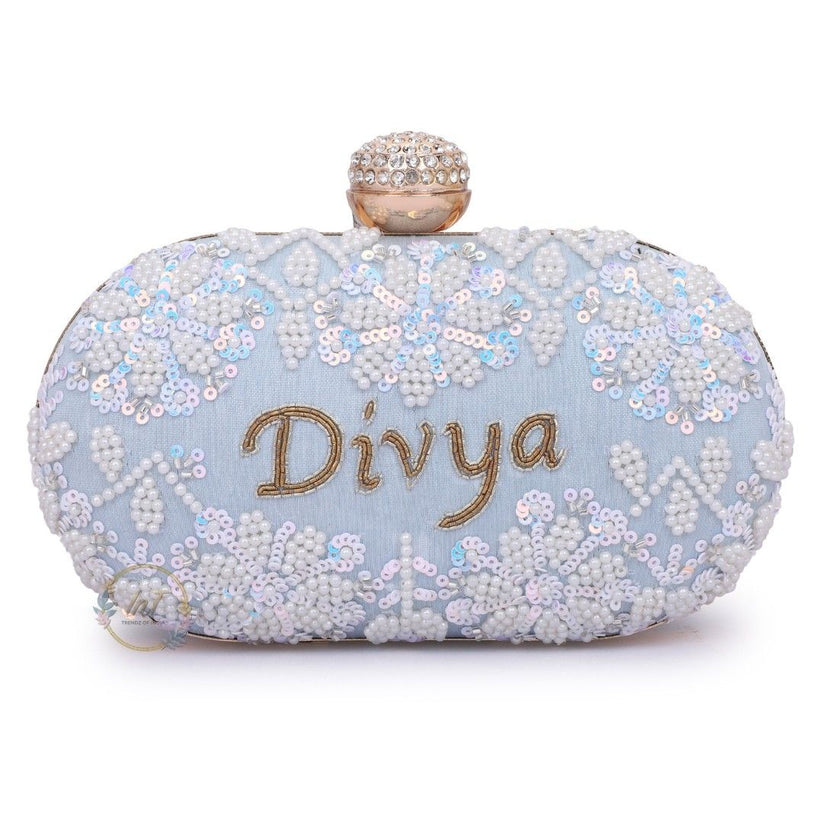 Customised Name Bridal Powder Blue Box Clutch – Indiaztrend