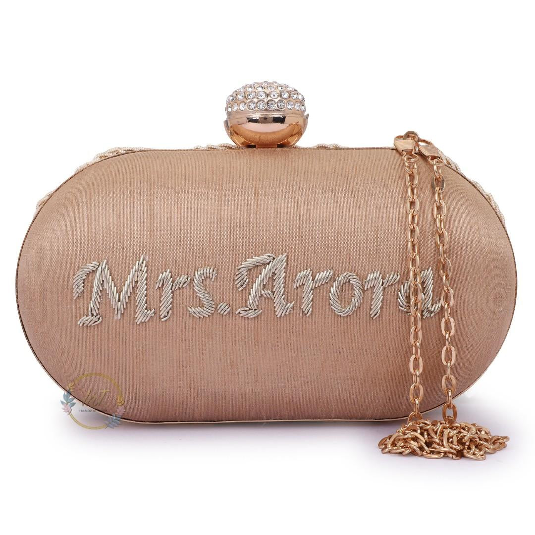 Customised Name Bridal Golden Box Clutch
