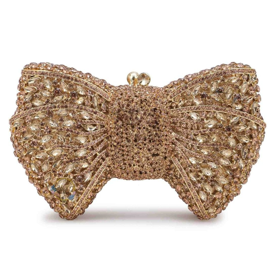 Golden Bow Crystal Rhinestone Party Clutch Bag