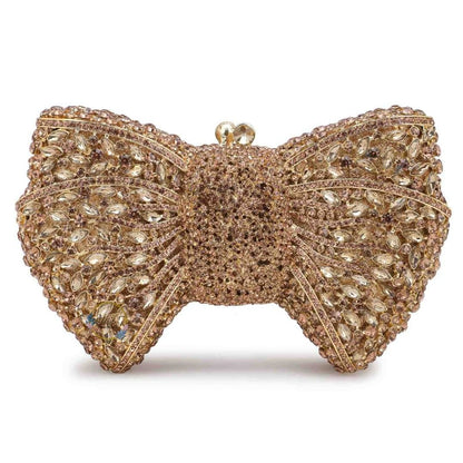 Golden Bow Crystal Rhinestone Party Clutch Bag