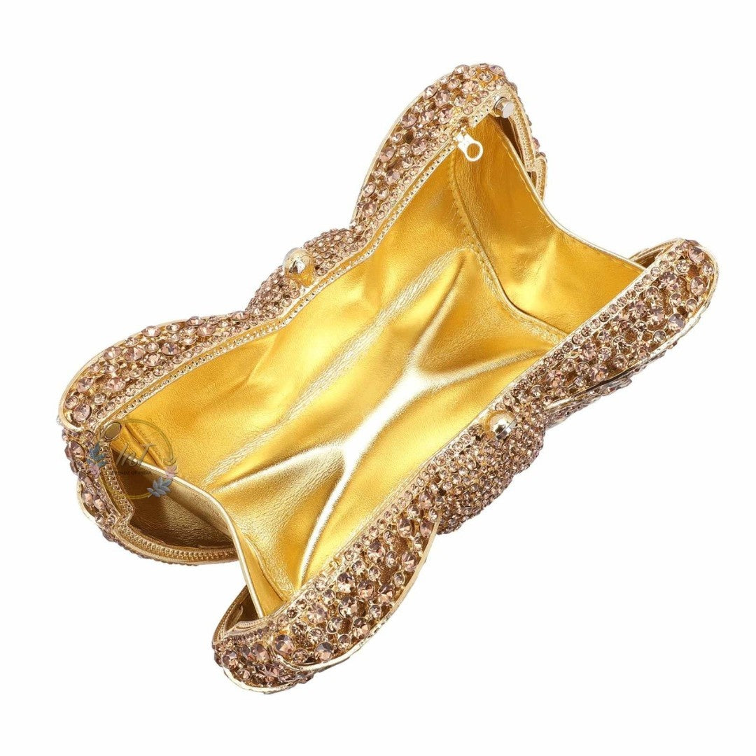 Golden Bow Crystal Rhinestone Party Clutch Bag