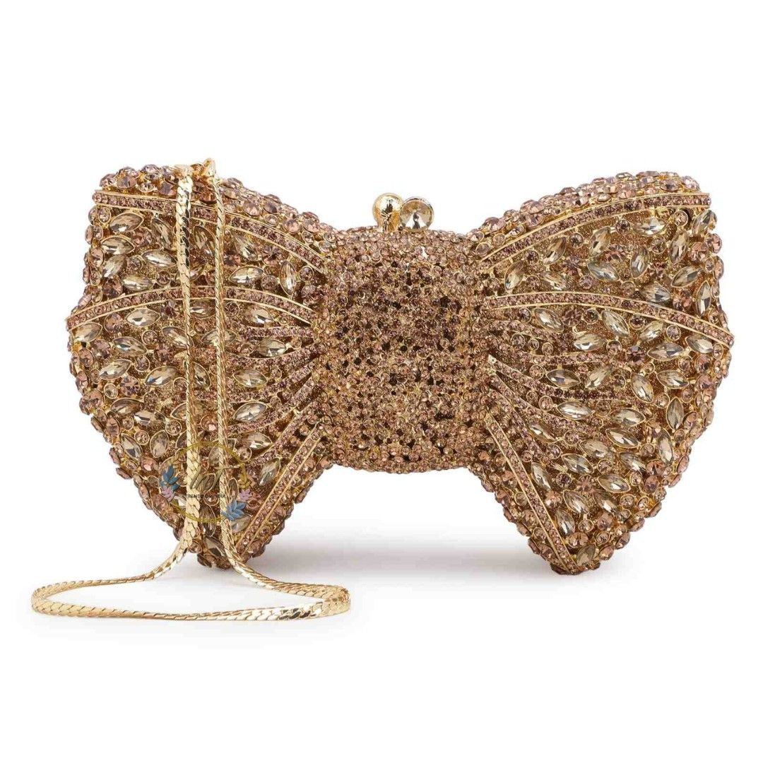 Golden Bow Crystal Rhinestone Party Clutch Bag