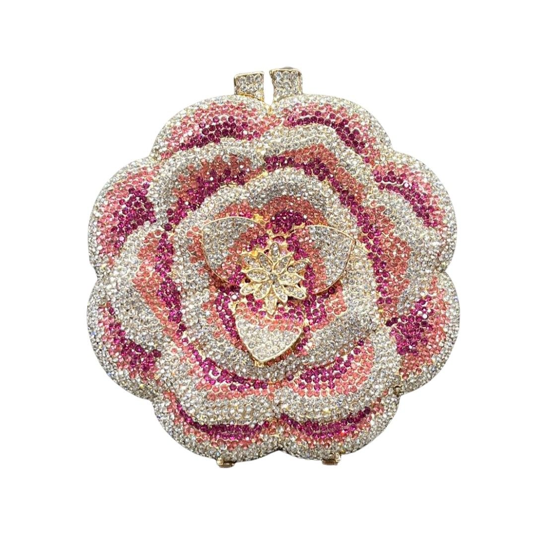 Pink Rose Crystal Rhinestone Party Clutch Bag