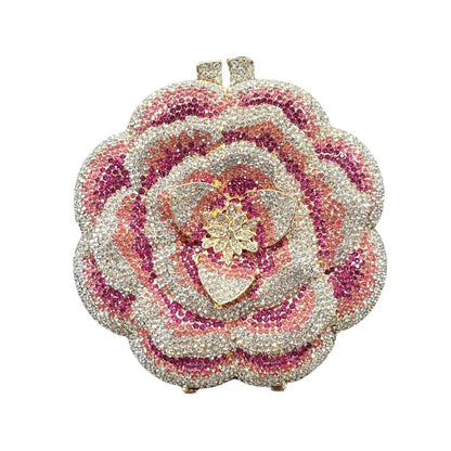 Pink Rose Crystal Rhinestone Party Clutch Bag