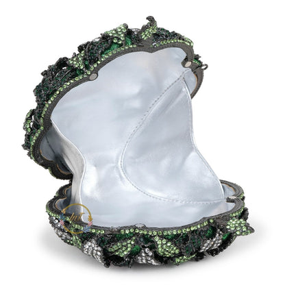 Pink Green Rose Crystal Rhinestone Evening Party Clutch Bag