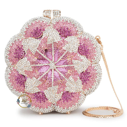 Pink Rose Crystal Rhinestone Party Clutch Bag