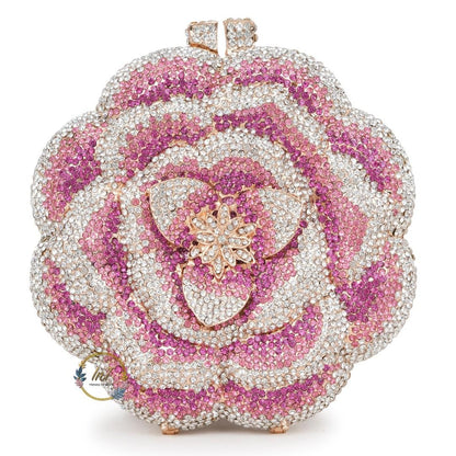 Pink Rose Crystal Rhinestone Party Clutch Bag