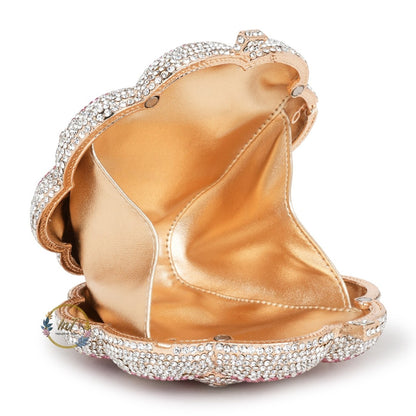 Pink Rose Crystal Rhinestone Party Clutch Bag