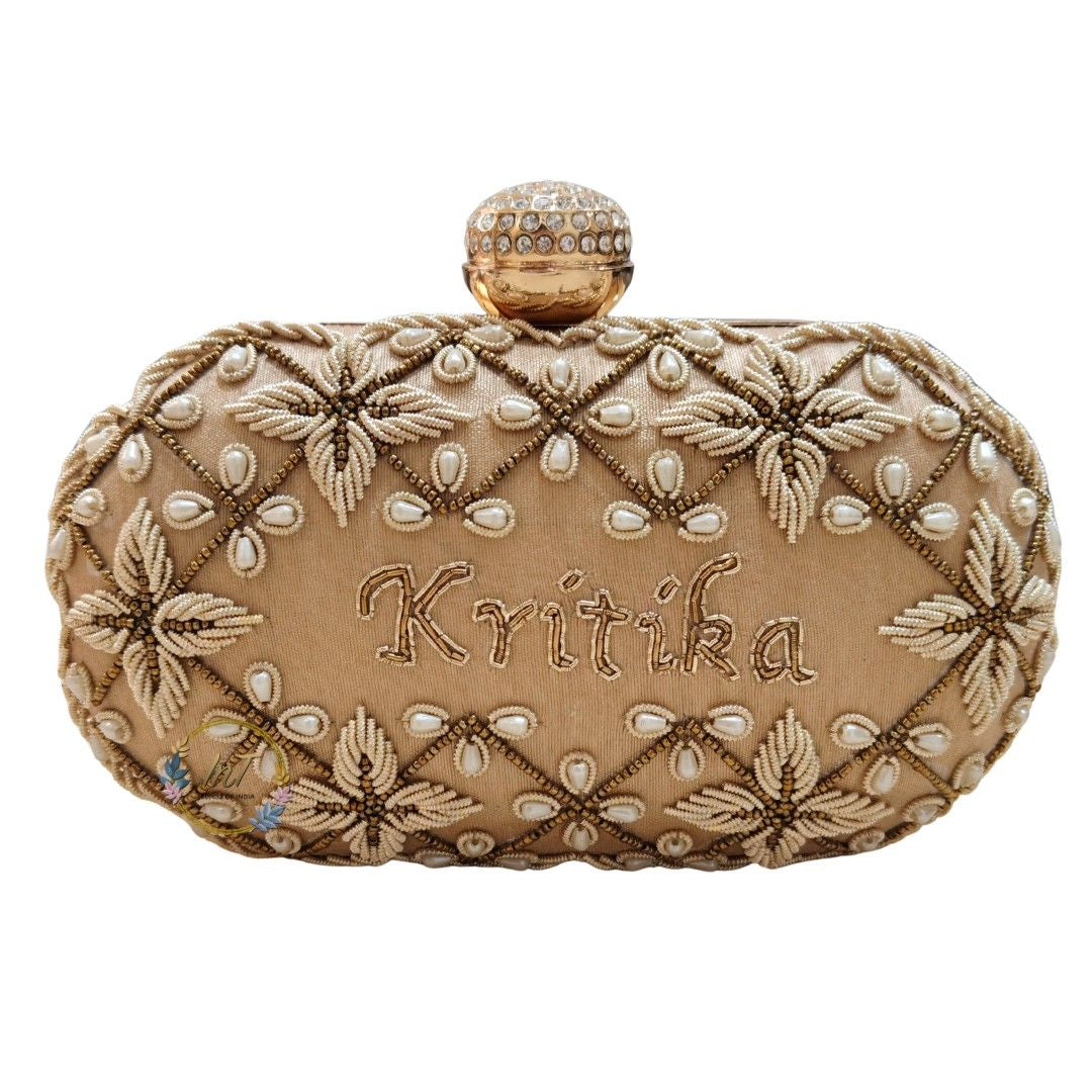 Customised Name Bridal Golden Box Clutch