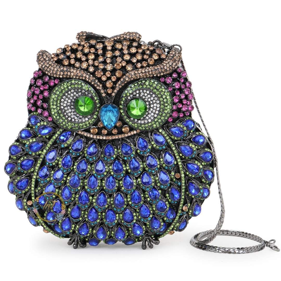 Owl Crystal Rhinestone Evening Party Clutch Bag