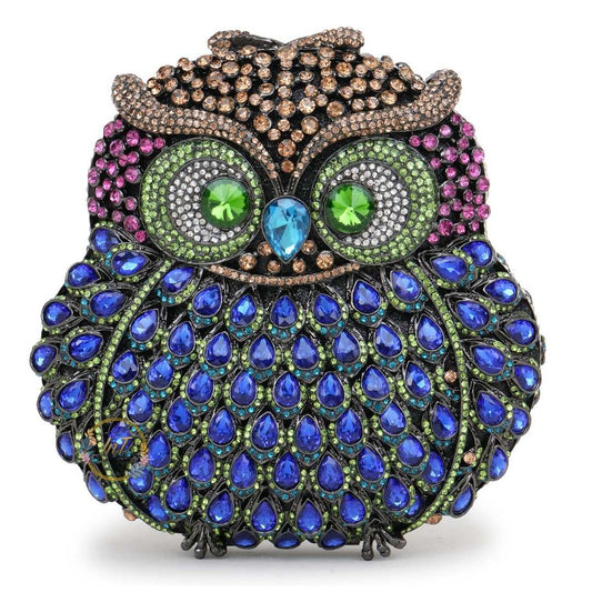 Owl Crystal Rhinestone Evening Party Clutch Bag