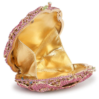 Pink Rose Crystal Rhinestone Party Clutch Bag