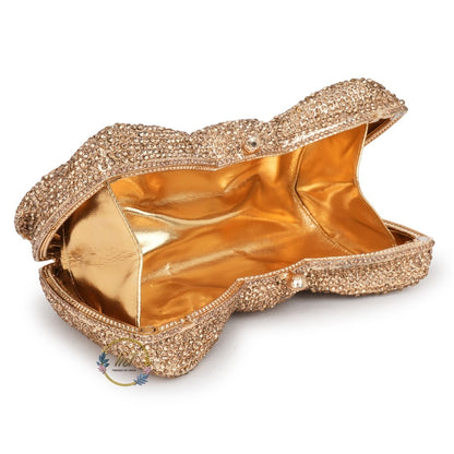 Golden Bow Crystal Rhinestone Party Clutch Bag