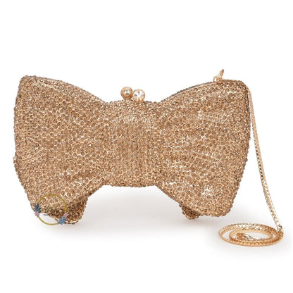 Golden Bow Crystal Rhinestone Party Clutch Bag