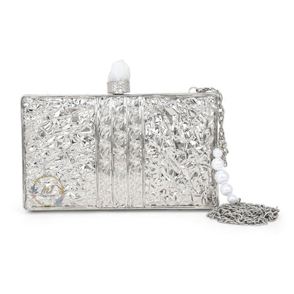 Brass Embellished Mother of Pearl Party Clutch Bag for Women