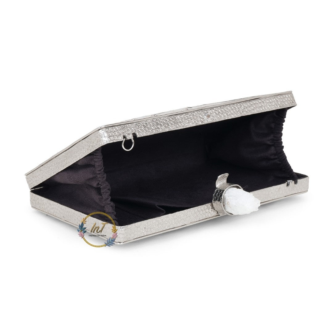 Brass Embellished Mother of Pearl Party Clutch Bag for Women
