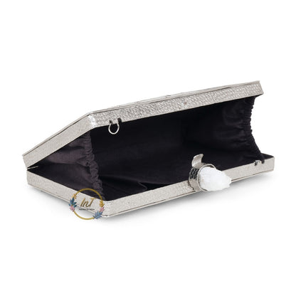 Brass Embellished Mother of Pearl Party Clutch Bag for Women