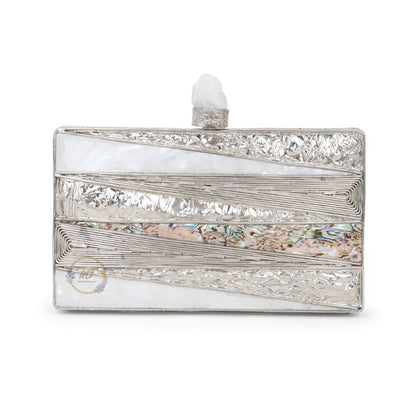 Brass Embellished Mother of Pearl Party Clutch Bag for Women