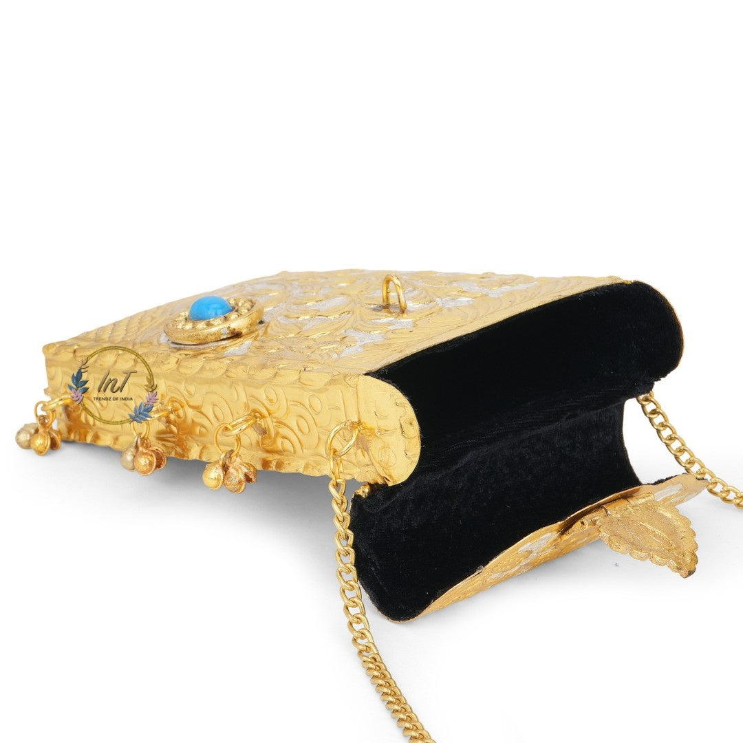 Metal Vertical Vintage Brass Phone Clutch Bag for Women