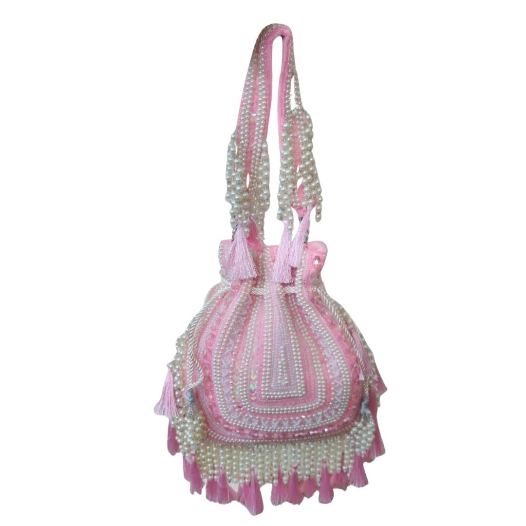 Pink Bead Tassel Potli Bag for Evening Party