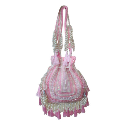Pink Bead Tassel Potli Bag for Evening Party