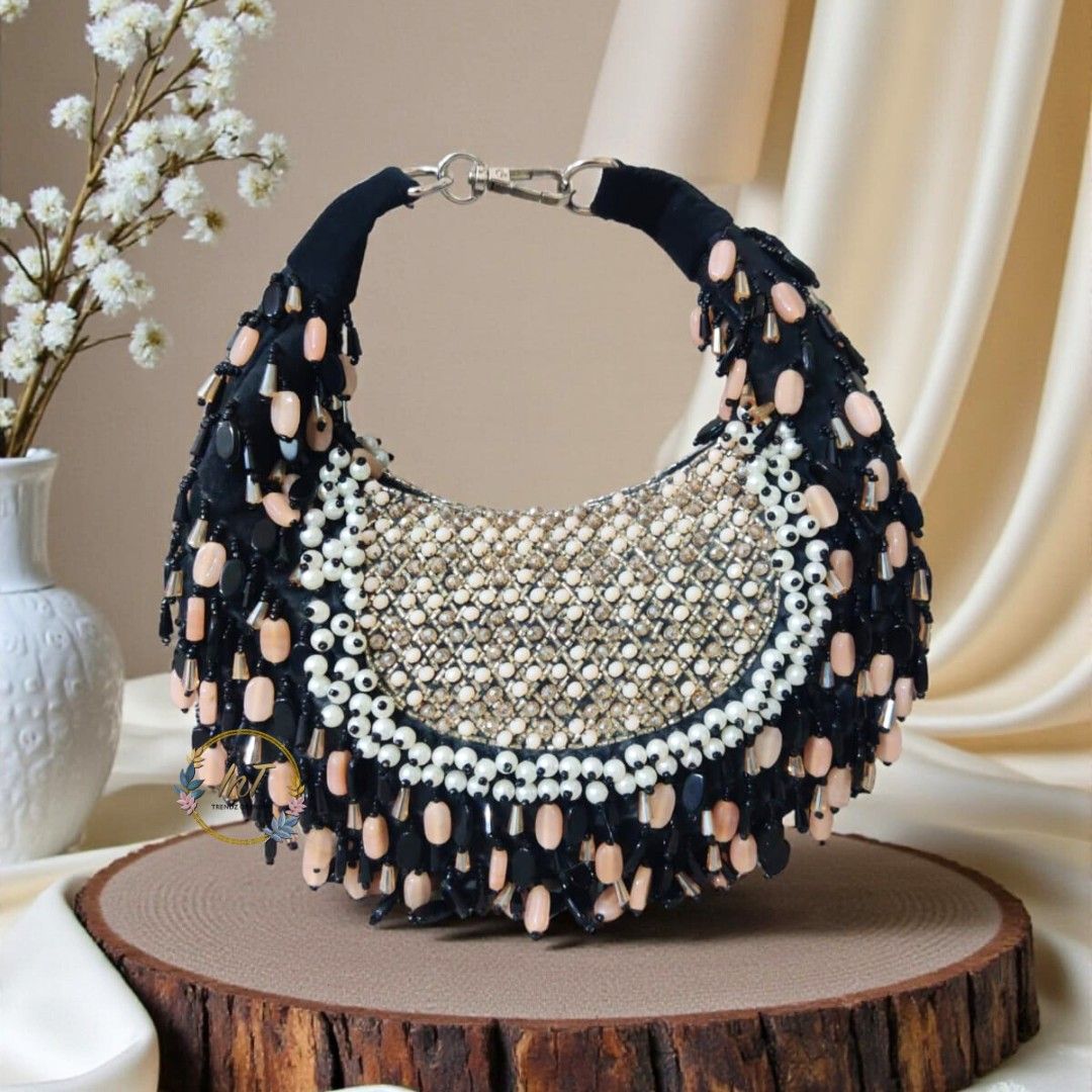 Designer Bead Embroidery Moon Handbag