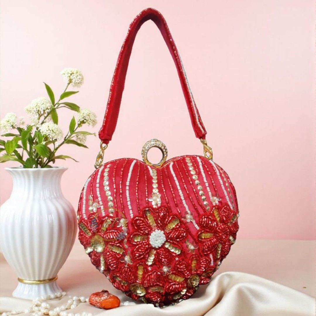Designer Embroidered Valentine Heart Clutch Bag