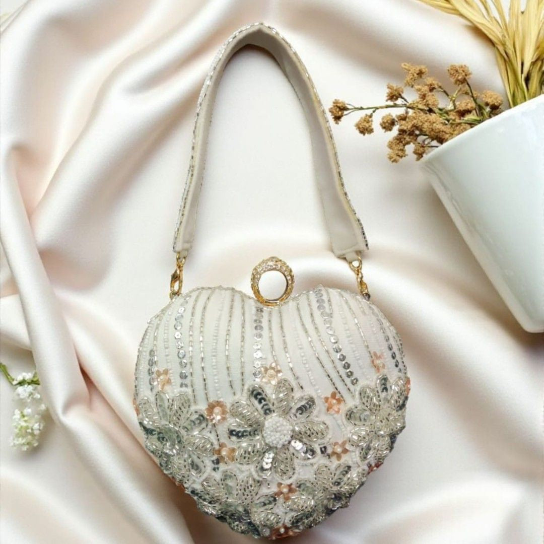 Designer Embroidered Valentine Heart Clutch Bag