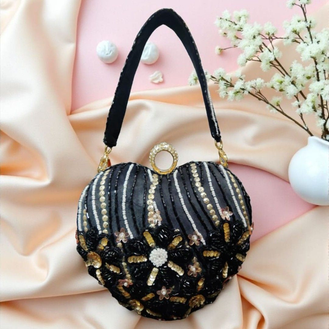 Designer Embroidered Valentine Heart Clutch Bag