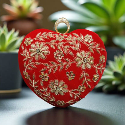 Designer Embroidered Valentine Heart Clutch Bag